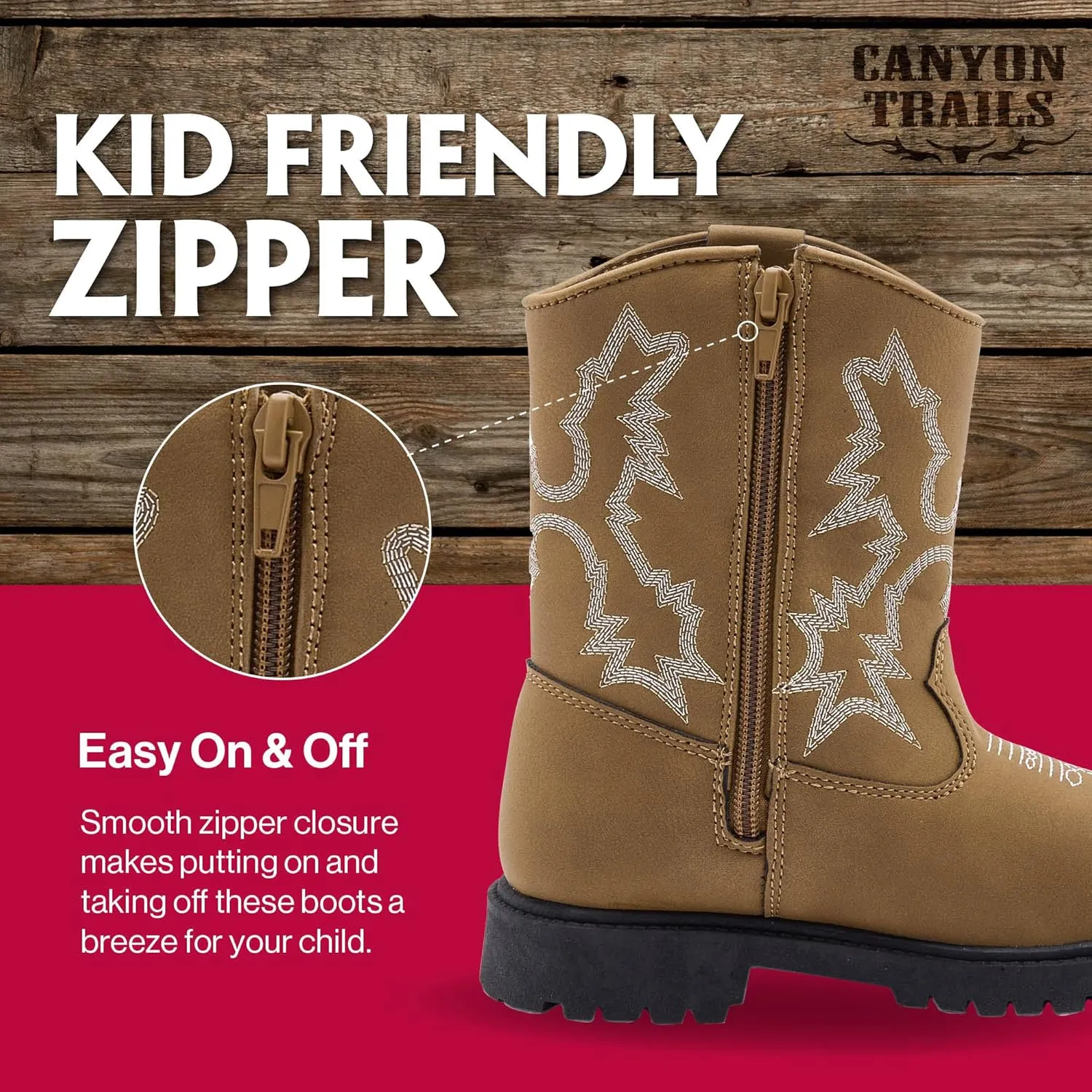 Premium Kids Cowboy Boots - Comfort Fit, Breathable Cowboy Boots Rounded Toe Style - Durable & Stylish Western Wear,Faux Leather Cowboy Boots for Kids