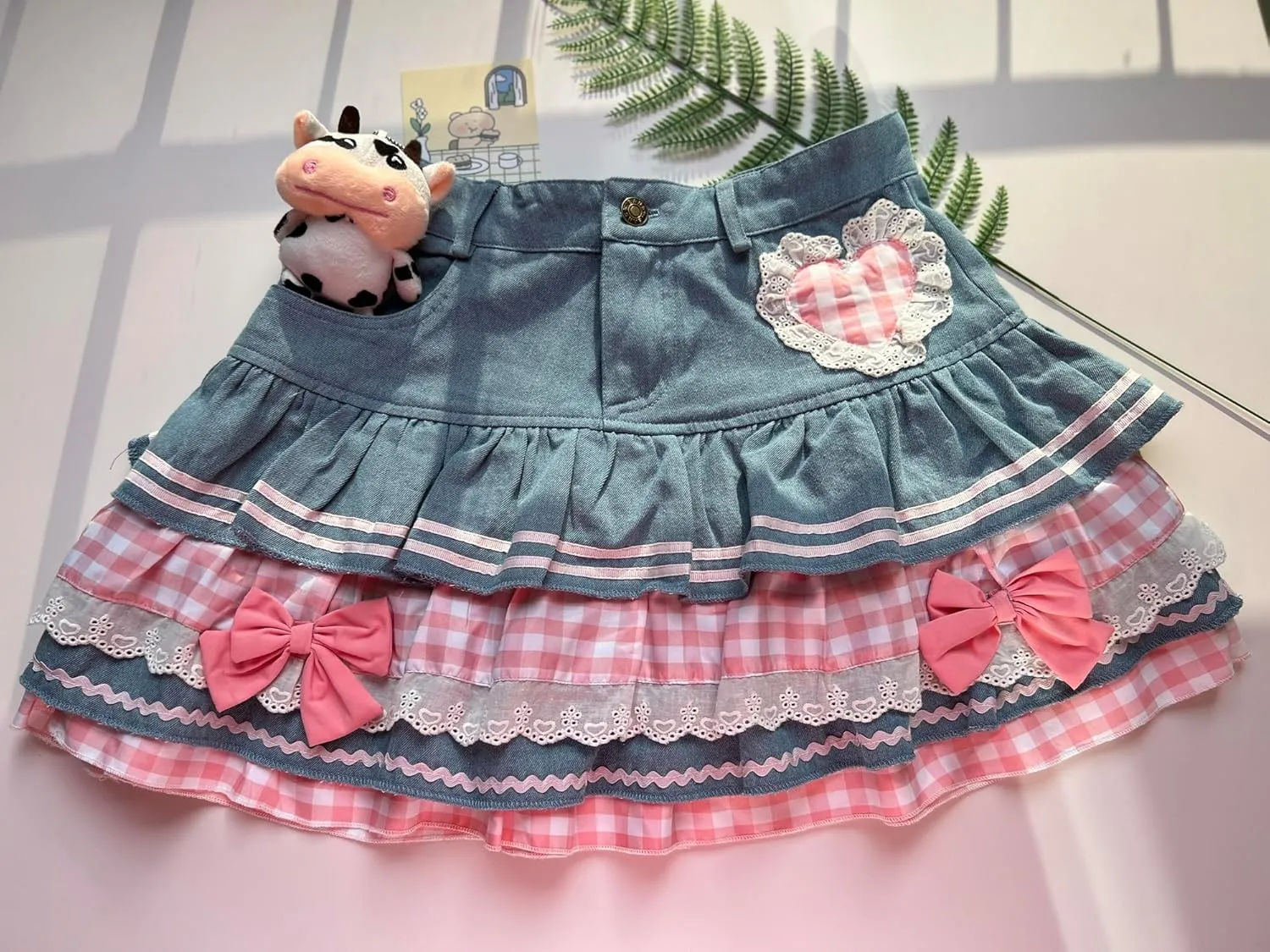 Preppy Lolita Kawaii Skirts Sweet Mini Women Cute Ball Gown Denim Skirt Y2K High Waist Lace Cake Skirts