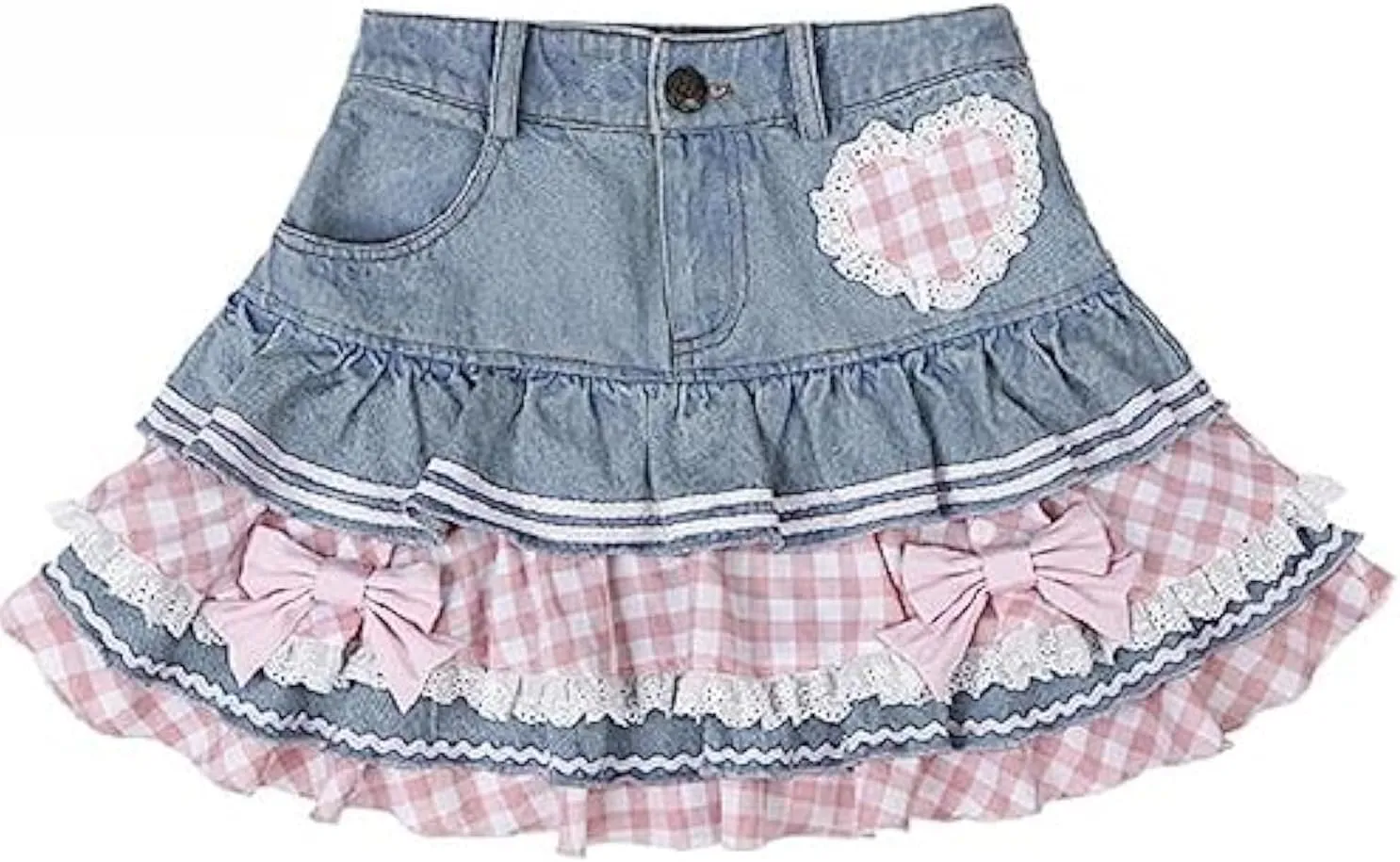 Preppy Lolita Kawaii Skirts Sweet Mini Women Cute Ball Gown Denim Skirt Y2K High Waist Lace Cake Skirts