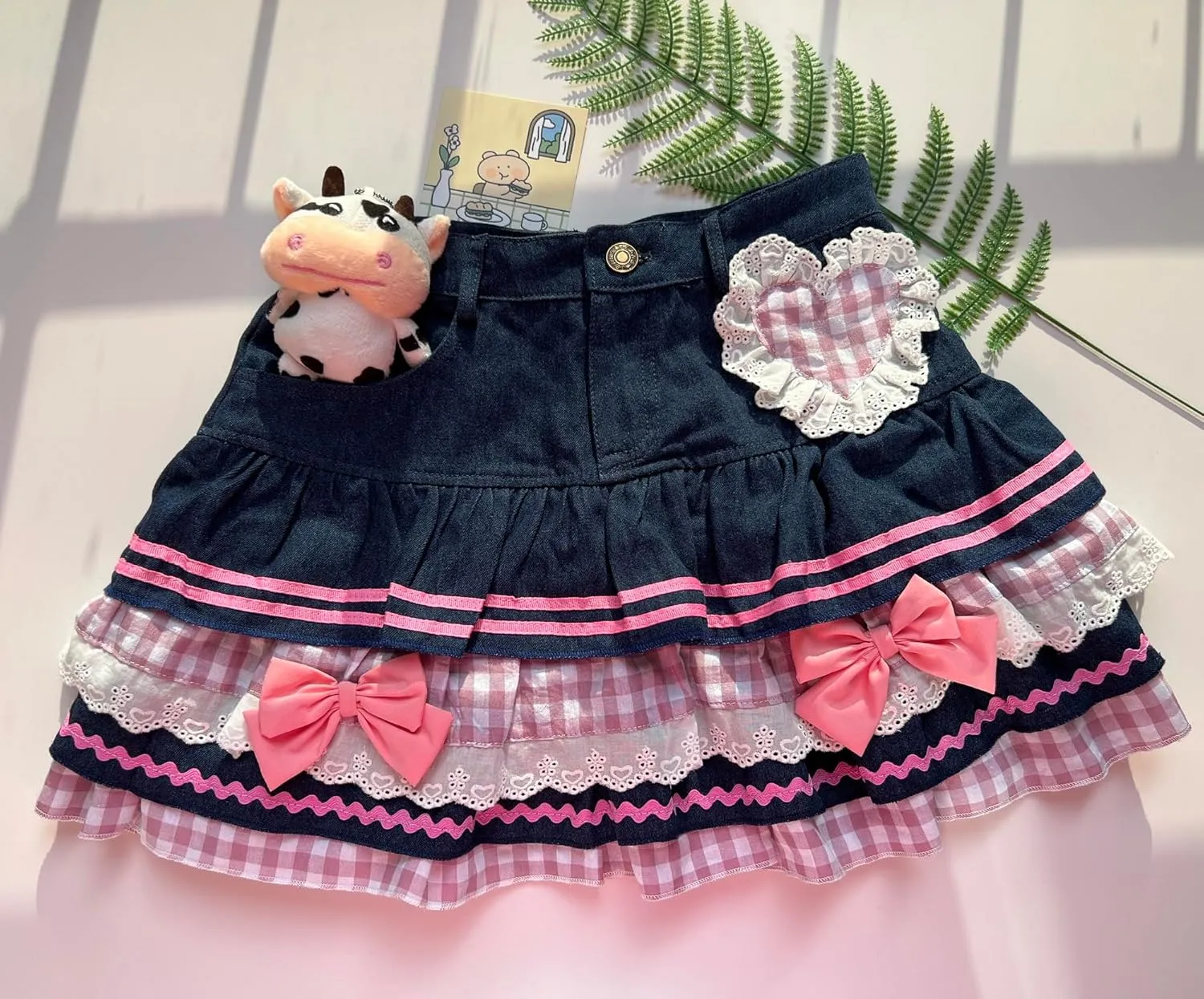 Preppy Lolita Kawaii Skirts Sweet Mini Women Cute Ball Gown Denim Skirt Y2K High Waist Lace Cake Skirts