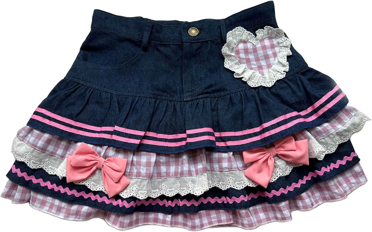Preppy Lolita Kawaii Skirts Sweet Mini Women Cute Ball Gown Denim Skirt Y2K High Waist Lace Cake Skirts