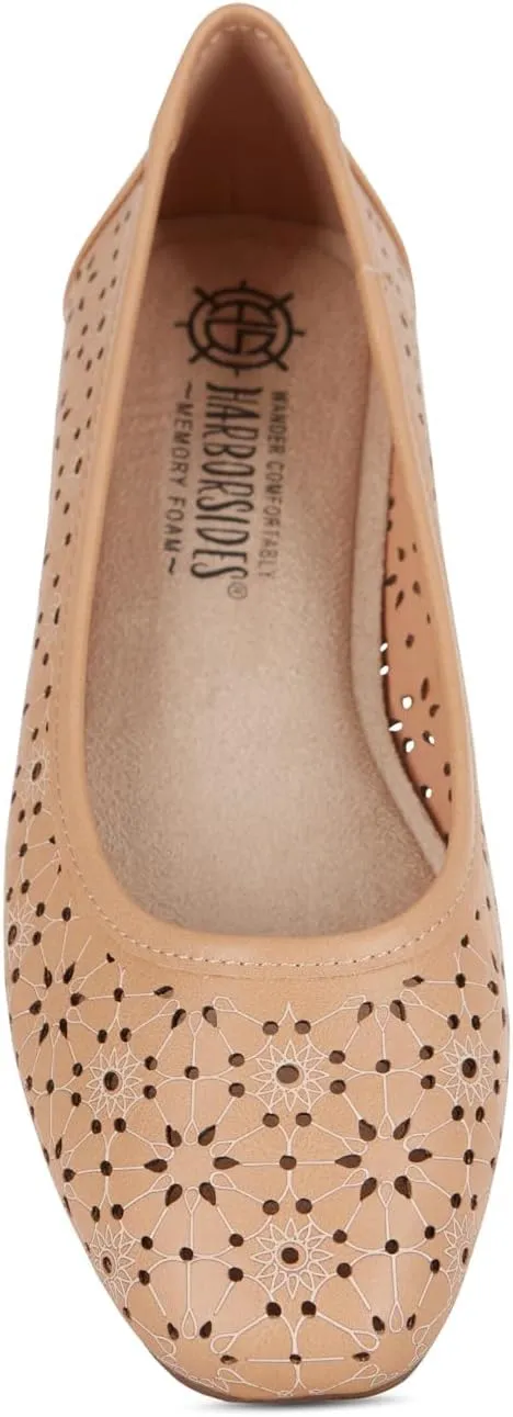 Priscilla Women’s Flats – Comfortable Vegan Slip-On Shoes with Memory Foam, Breathable Eyelet Stitch Detail, Available in Black, Cafe, White, Medium & Wide Sizes 6-10