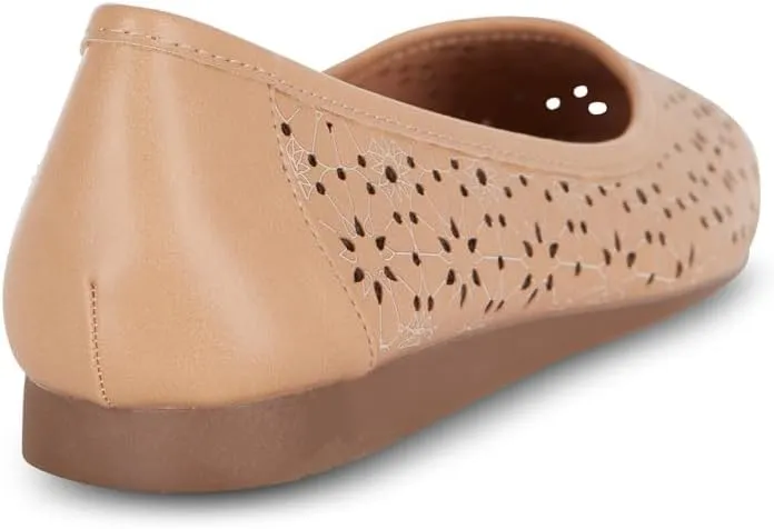 Priscilla Women’s Flats – Comfortable Vegan Slip-On Shoes with Memory Foam, Breathable Eyelet Stitch Detail, Available in Black, Cafe, White, Medium & Wide Sizes 6-10