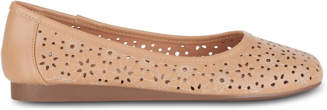 Priscilla Women’s Flats – Comfortable Vegan Slip-On Shoes with Memory Foam, Breathable Eyelet Stitch Detail, Available in Black, Cafe, White, Medium & Wide Sizes 6-10