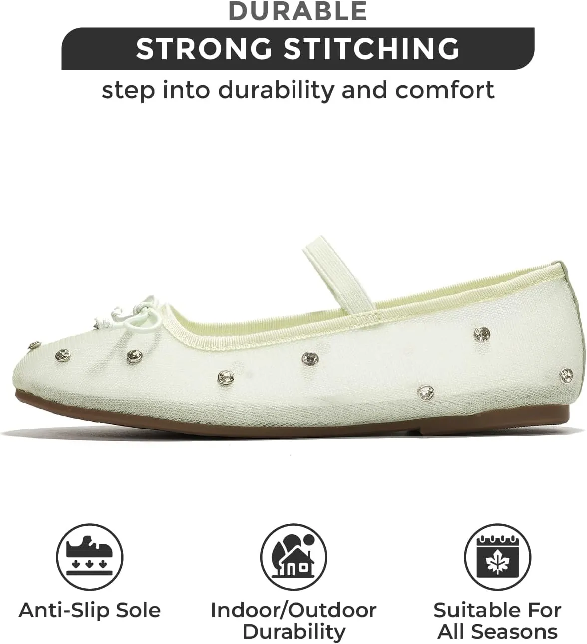 Project Cloud Ballet Flats for Women - Lightweight & Stylish Mesh Ballet Flats for Women Footwear - Non-Slip Mary Jane Shoes with Memory Foam - Casual Footwear for All-Day Comfort (Amity)