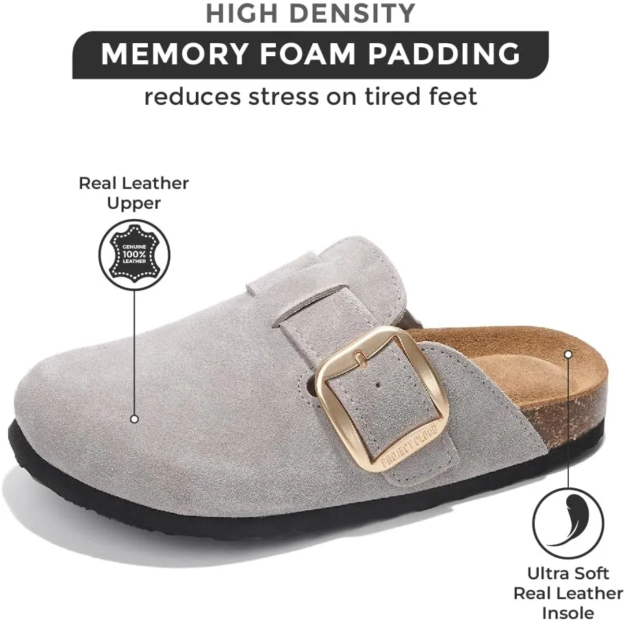 Project Cloud Genuine Leather Clogs for Women Shoes - Memory Foam Insole, Non-Slip & Natural Cork Footbed Womens Clogs and Mules 2025 (Manchester)