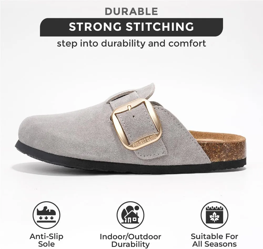 Project Cloud Genuine Leather Clogs for Women Shoes - Memory Foam Insole, Non-Slip & Natural Cork Footbed Womens Clogs and Mules 2025 (Manchester)