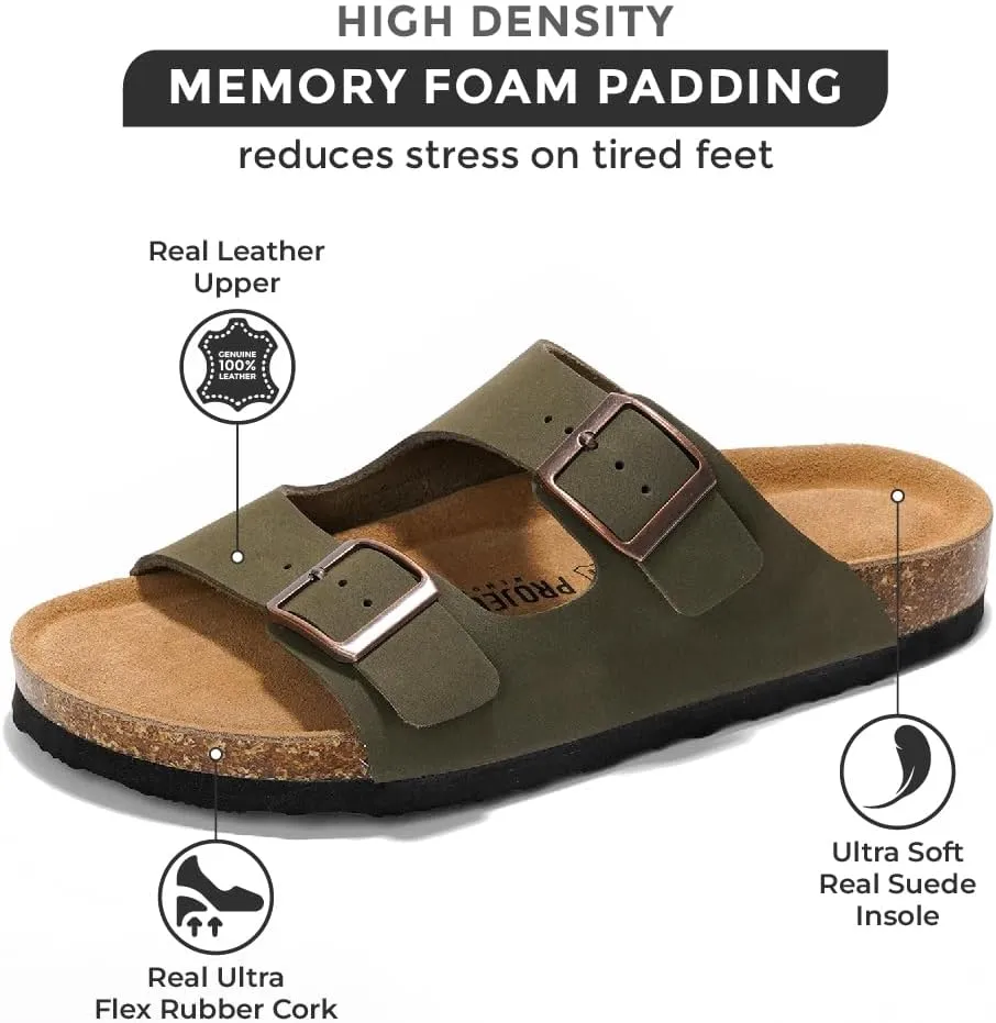 Project Cloud Genuine Leather Flat Sandals Women 2025 Beach Essentials Womens Sandals Memory Foam Vacation Essentials Slides for Women Footwear (Venita)