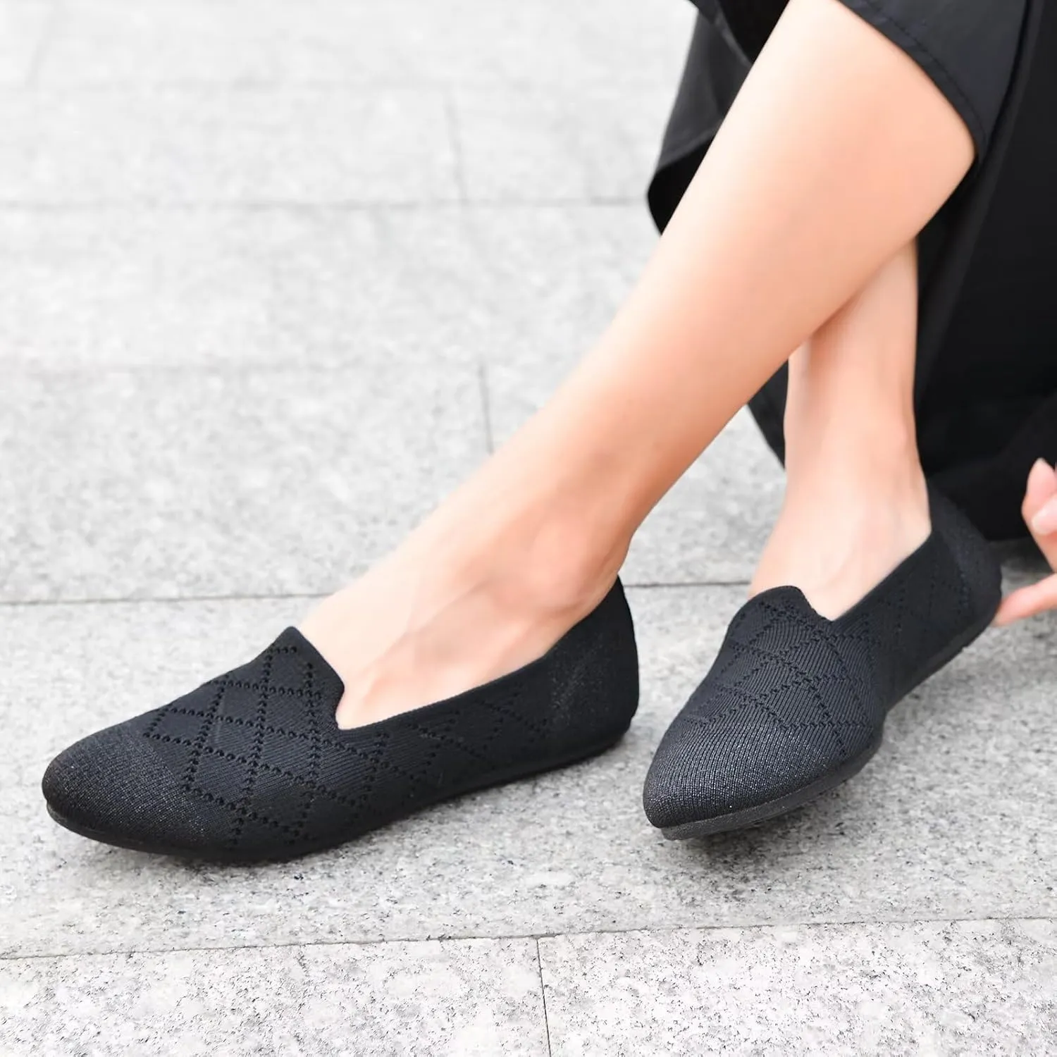 Puxowe Ballet Flats for Women - Stretch Knit Slip-On Low Wedge Shoes, Soft Round Toe Design for Office, Travel & Daily Walking