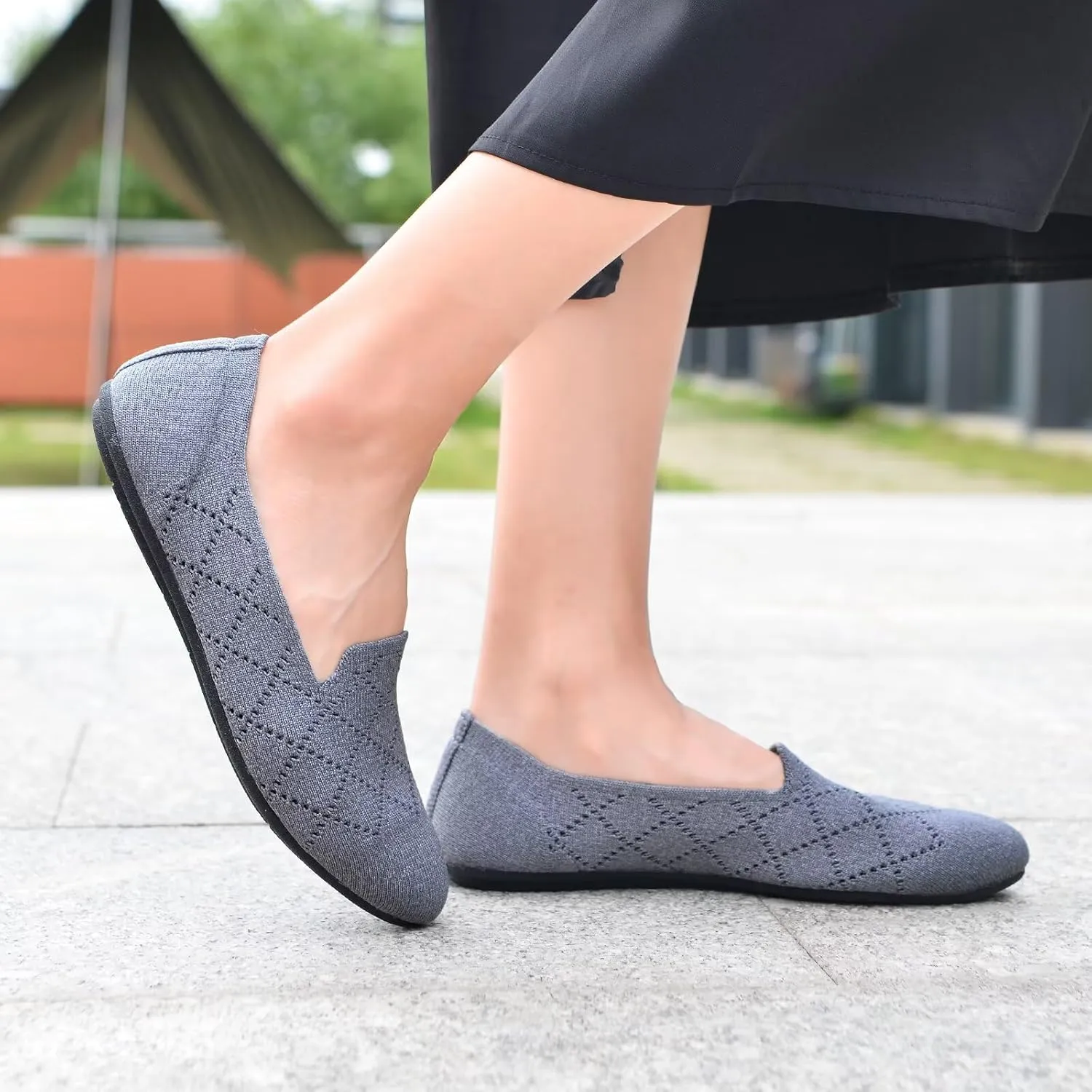 Puxowe Ballet Flats for Women - Stretch Knit Slip-On Low Wedge Shoes, Soft Round Toe Design for Office, Travel & Daily Walking