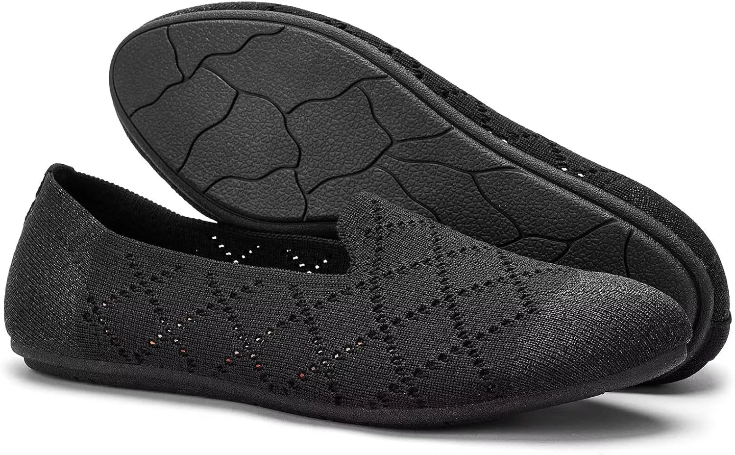 Puxowe Ballet Flats for Women - Stretch Knit Slip-On Low Wedge Shoes, Soft Round Toe Design for Office, Travel & Daily Walking