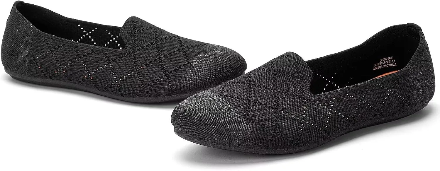 Puxowe Ballet Flats for Women - Stretch Knit Slip-On Low Wedge Shoes, Soft Round Toe Design for Office, Travel & Daily Walking