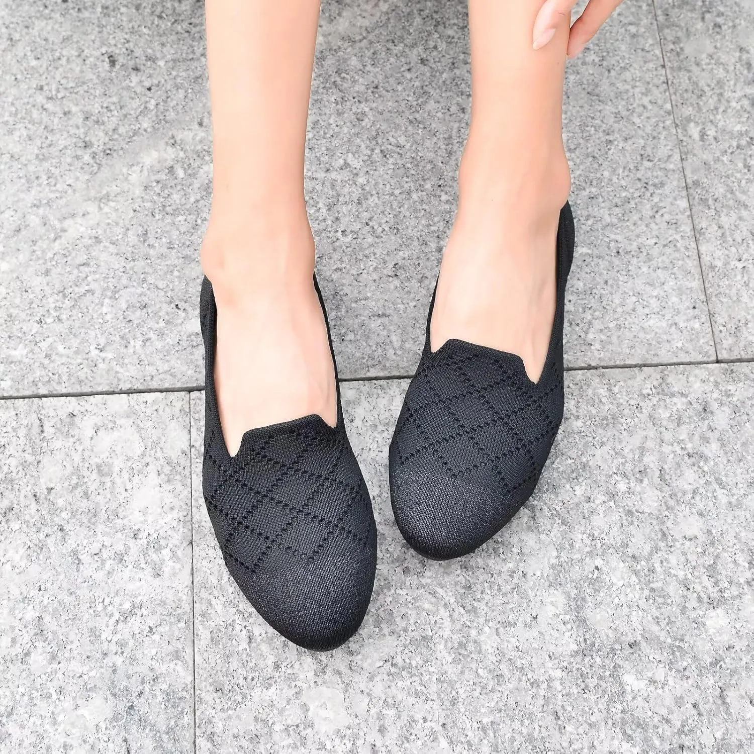 Puxowe Ballet Flats for Women - Stretch Knit Slip-On Low Wedge Shoes, Soft Round Toe Design for Office, Travel & Daily Walking
