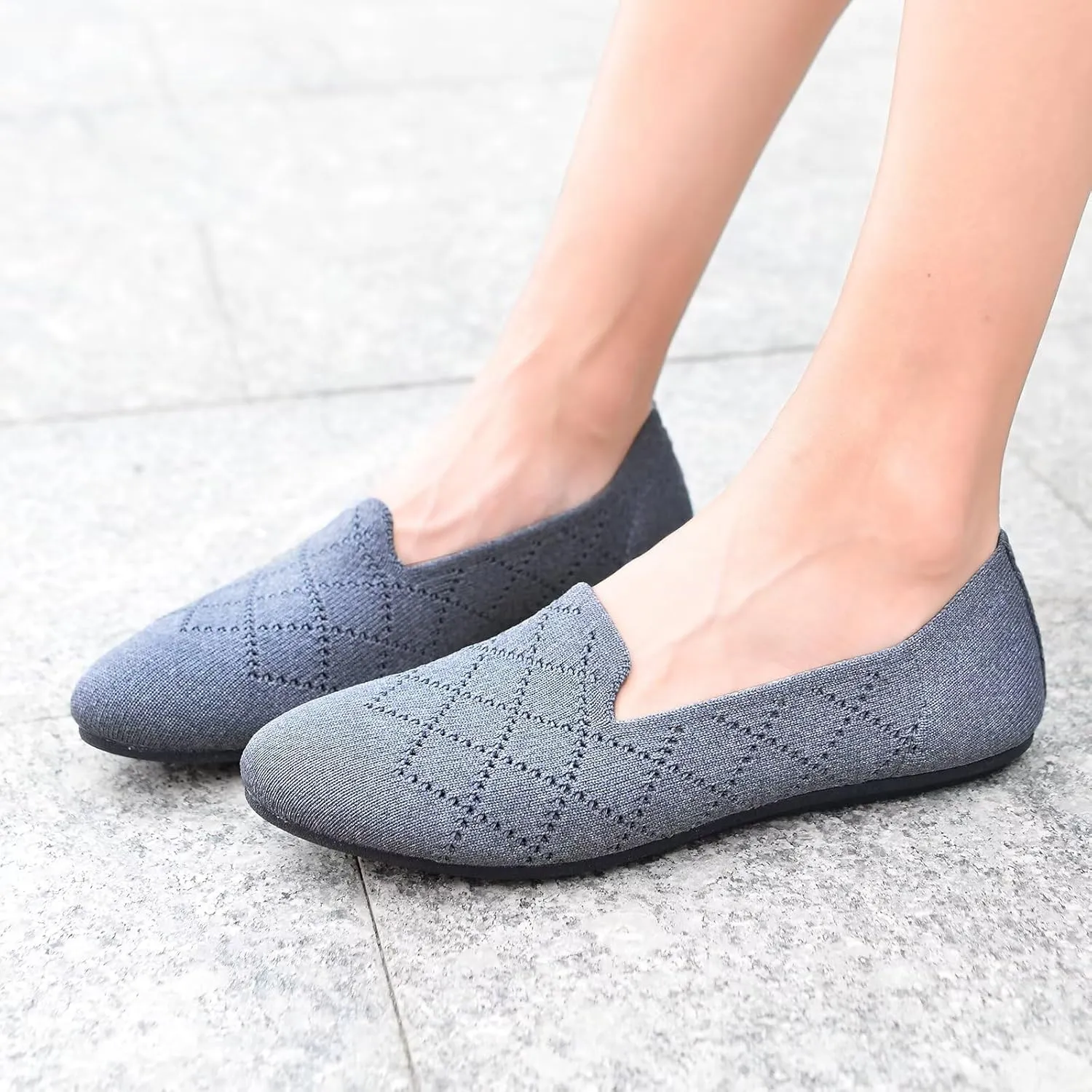 Puxowe Ballet Flats for Women - Stretch Knit Slip-On Low Wedge Shoes, Soft Round Toe Design for Office, Travel & Daily Walking