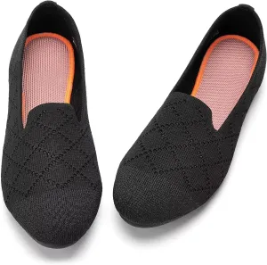 Puxowe Ballet Flats for Women - Stretch Knit Slip-On Low Wedge Shoes, Soft Round Toe Design for Office, Travel & Daily Walking