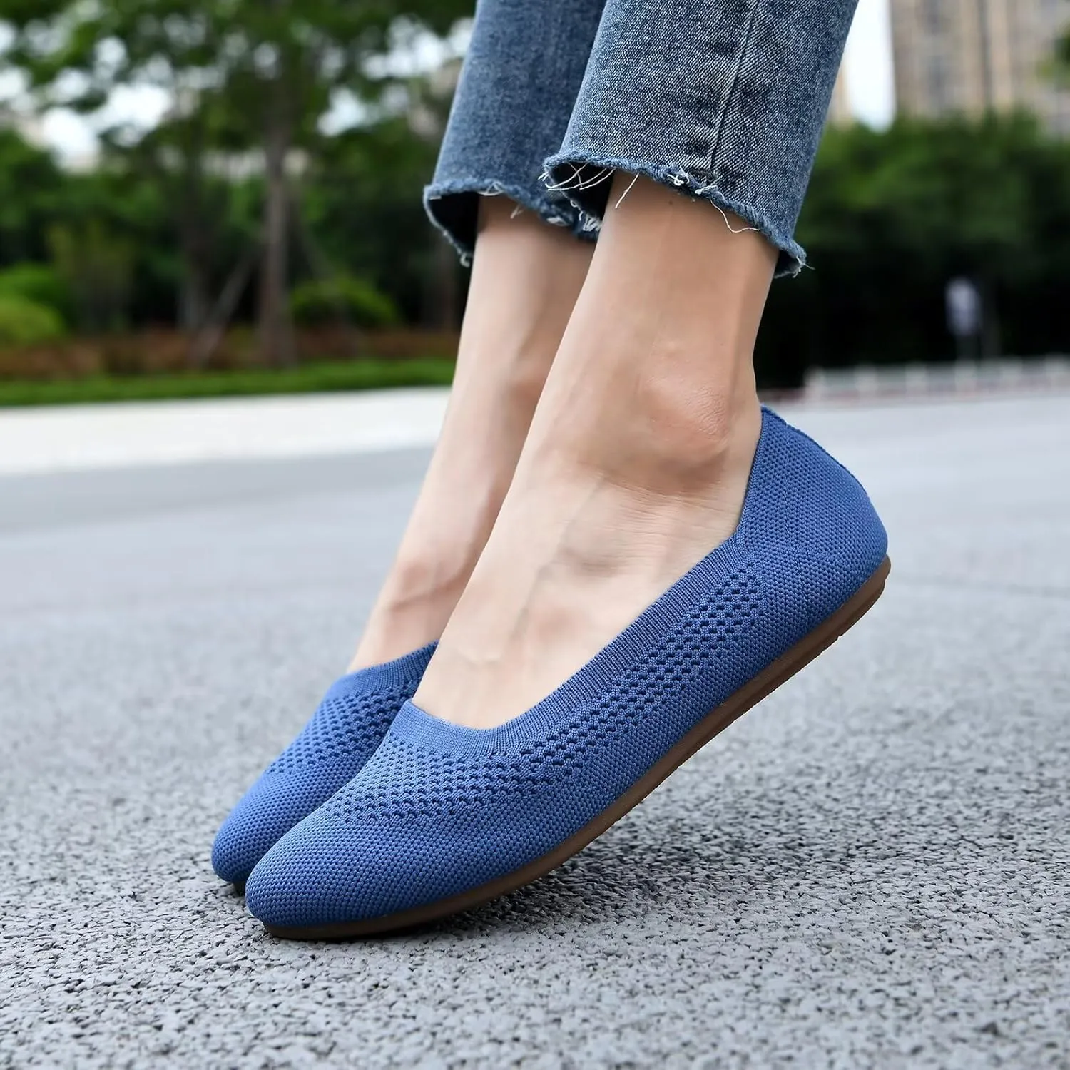Puxowe Women’s Ballet Flat Shoes Round Toe Knit Slip On Ballerina Walking Flats Dress Shoes for Women