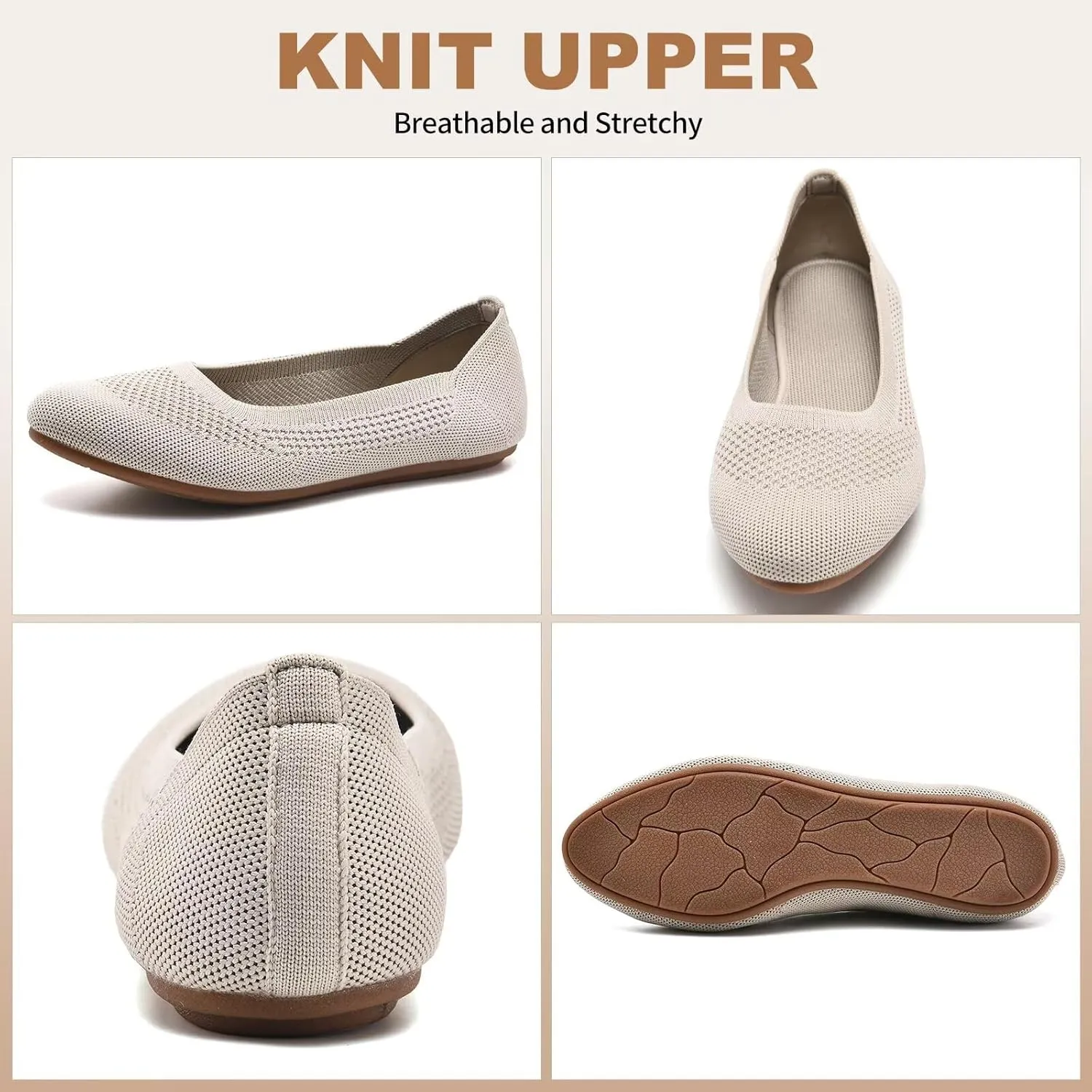 Puxowe Women’s Ballet Flat Shoes Round Toe Knit Slip On Ballerina Walking Flats Dress Shoes for Women
