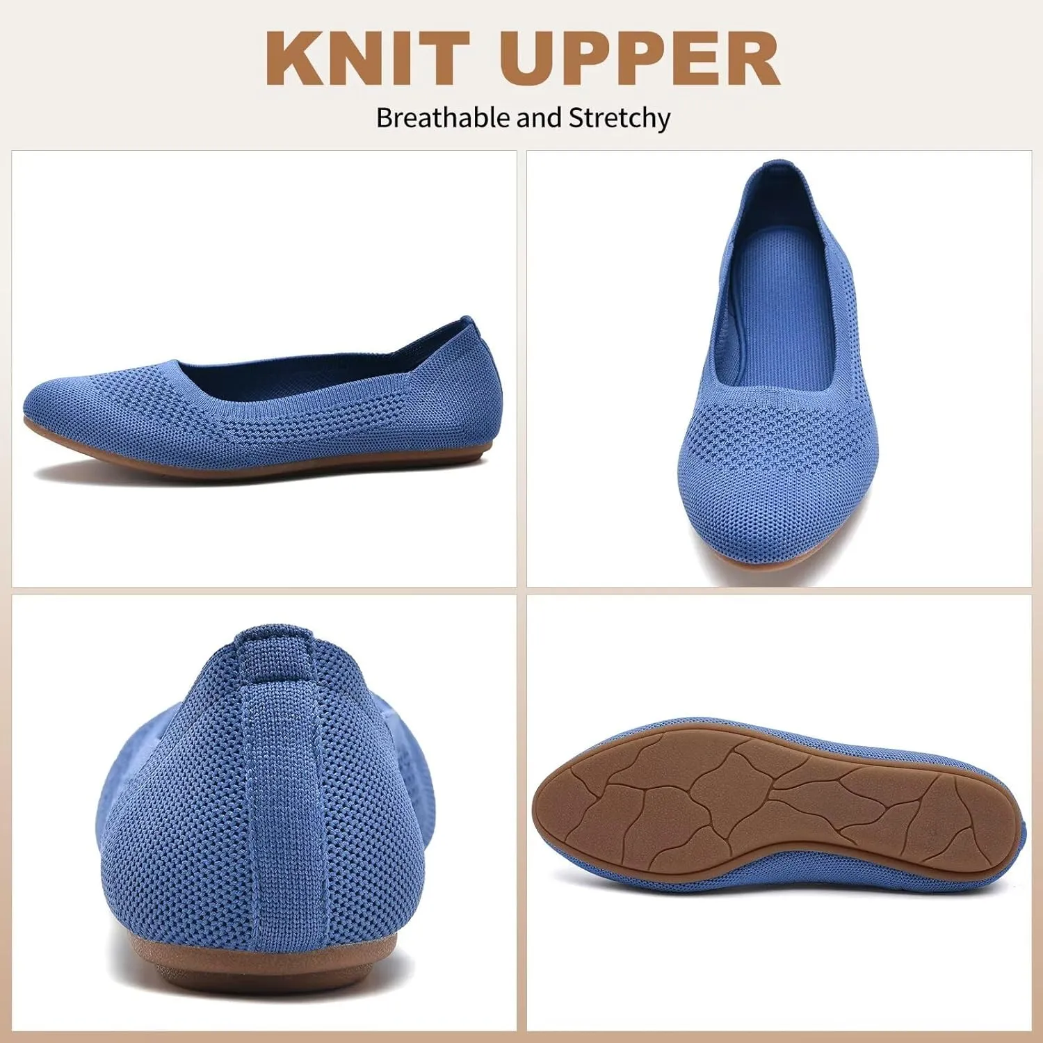 Puxowe Women’s Ballet Flat Shoes Round Toe Knit Slip On Ballerina Walking Flats Dress Shoes for Women