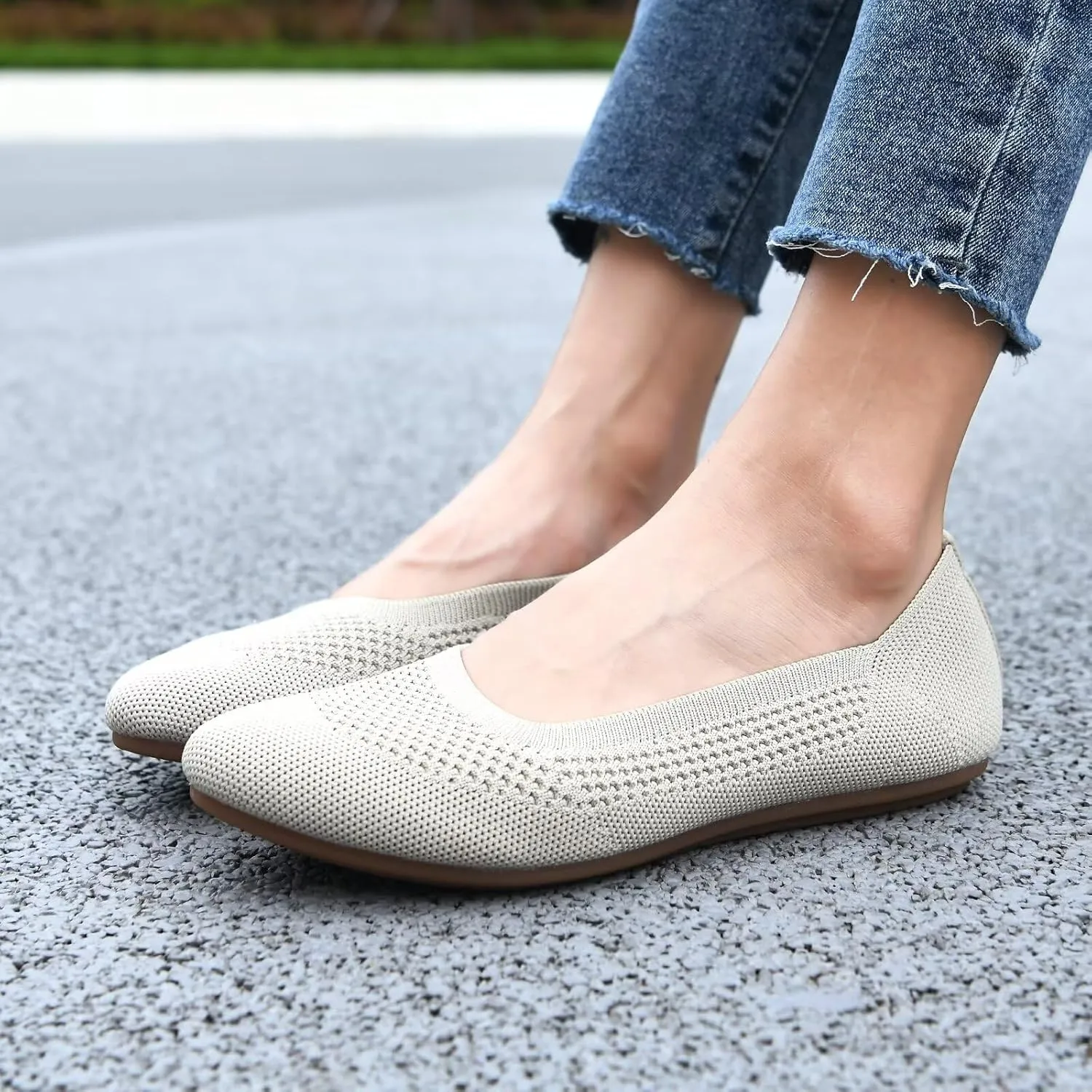 Puxowe Women’s Ballet Flat Shoes Round Toe Knit Slip On Ballerina Walking Flats Dress Shoes for Women