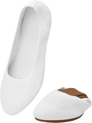 Puxowe Women’s Ballet Flat Shoes Round Toe Knit Slip On Ballerina Walking Flats Dress Shoes for Women