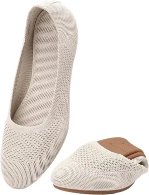 Puxowe Women’s Ballet Flat Shoes Round Toe Knit Slip On Ballerina Walking Flats Dress Shoes for Women