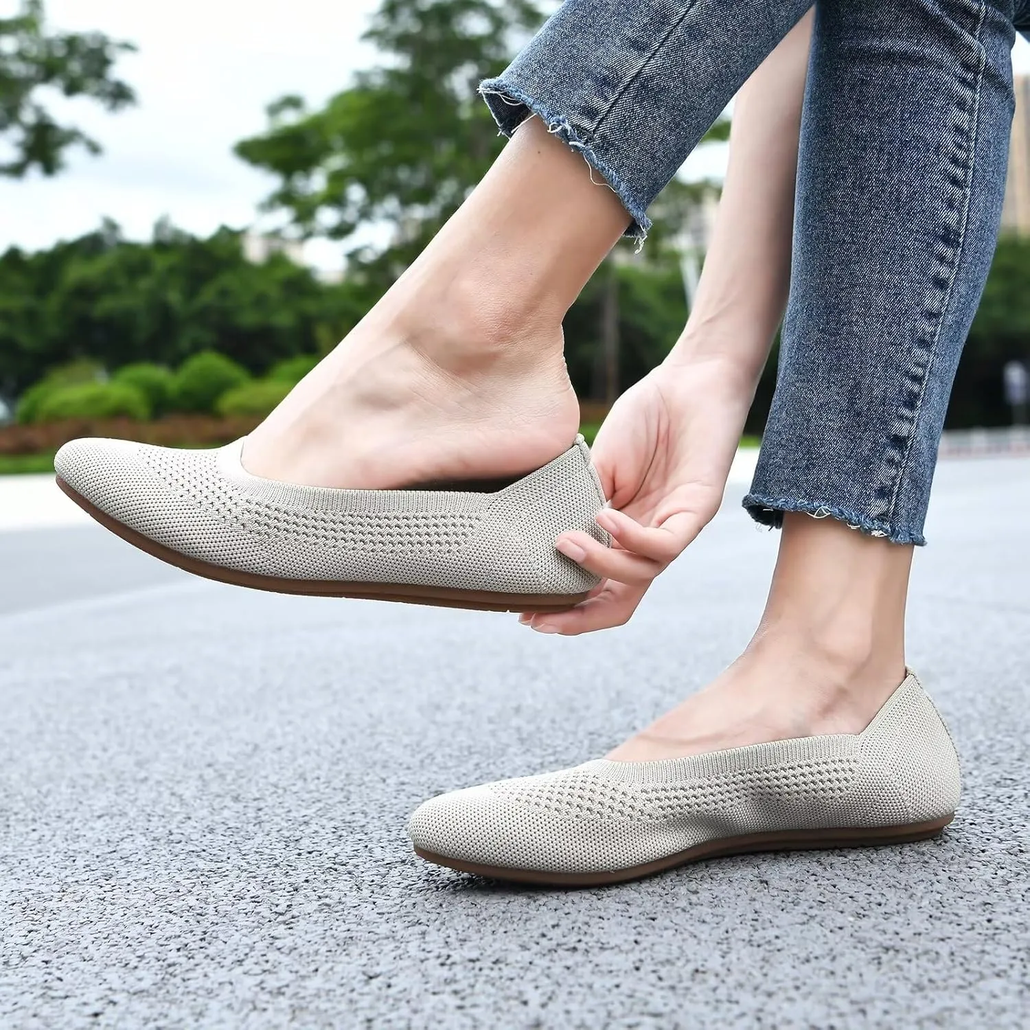 Puxowe Women’s Ballet Flat Shoes Round Toe Knit Slip On Ballerina Walking Flats Dress Shoes for Women