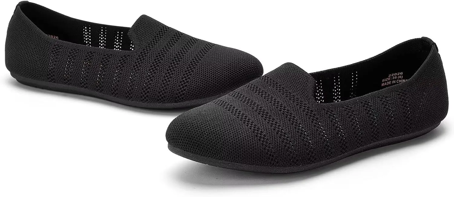 Puxowe Women's Knit Ballet Flats Slip-On Shoes with Low Wedge Sole - Comfortable Round Toe Shoes for Walking, Dress & Casual Outfits