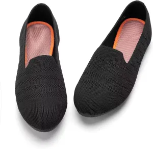 Puxowe Women's Knit Ballet Flats Slip-On Shoes with Low Wedge Sole - Comfortable Round Toe Shoes for Walking, Dress & Casual Outfits