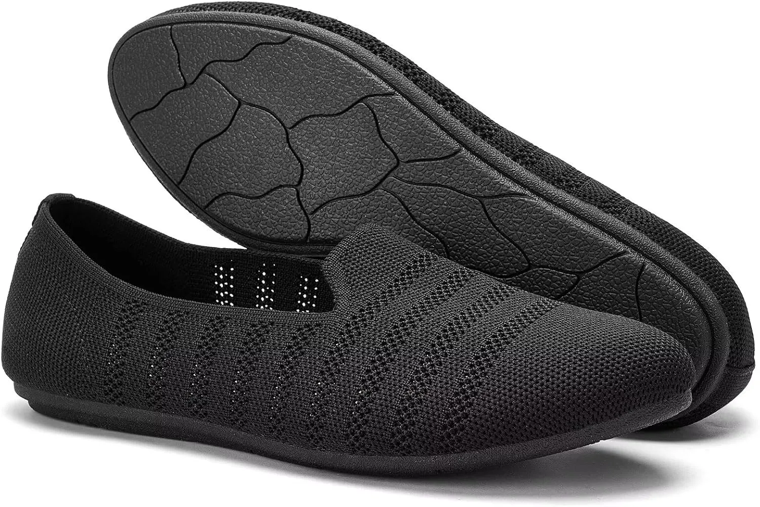 Puxowe Women's Knit Ballet Flats Slip-On Shoes with Low Wedge Sole - Comfortable Round Toe Shoes for Walking, Dress & Casual Outfits