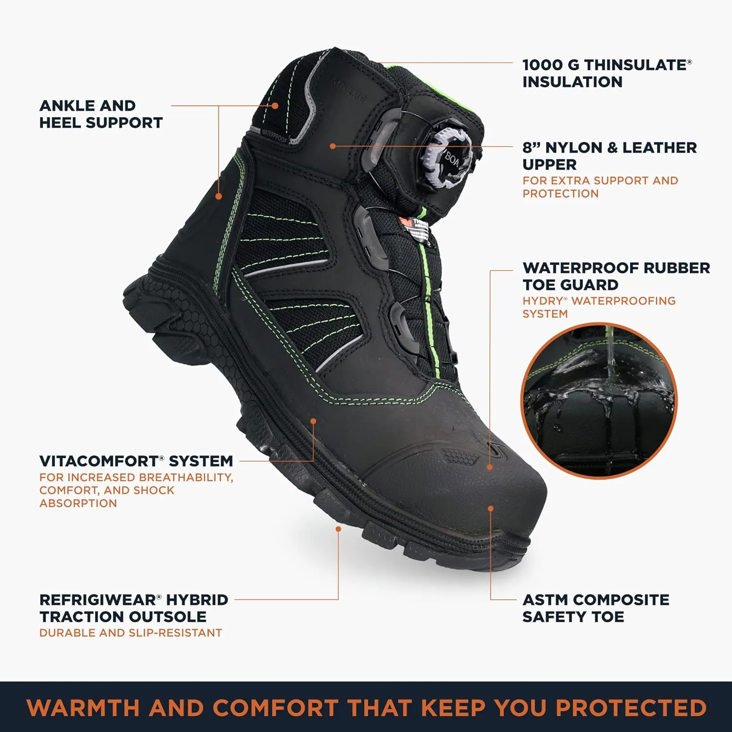 RefrigiWear Men’s Extreme Hiker Boots – Waterproof Winter Work Boots for Men