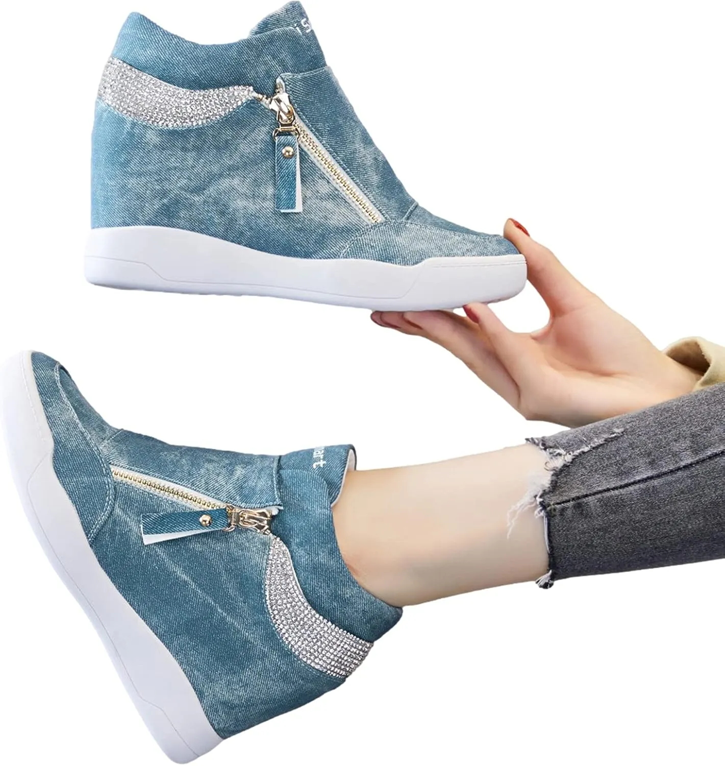 rismart Women's Wedge Platform Bootie Fashion Sneakers
