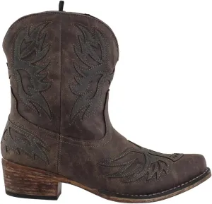 ROPER Womens Amelia Tooled Inlay Snip Toe Casual Boots Ankle Low Heel 1-2" - Brown
