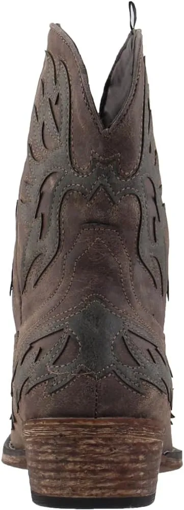 ROPER Womens Amelia Tooled Inlay Snip Toe Casual Boots Ankle Low Heel 1-2" - Brown