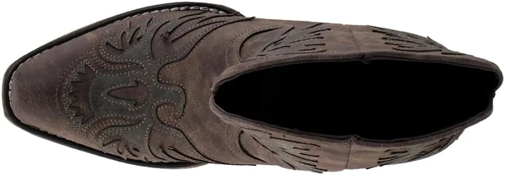 ROPER Womens Amelia Tooled Inlay Snip Toe Casual Boots Ankle Low Heel 1-2" - Brown