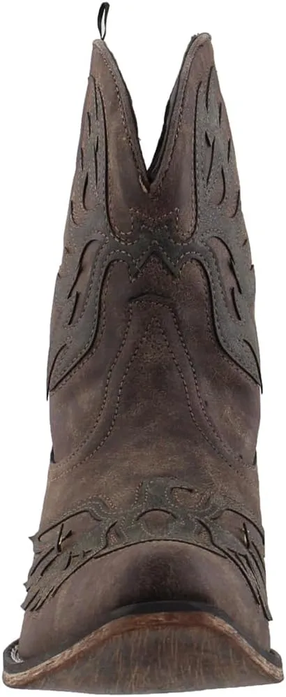ROPER Womens Amelia Tooled Inlay Snip Toe Casual Boots Ankle Low Heel 1-2" - Brown