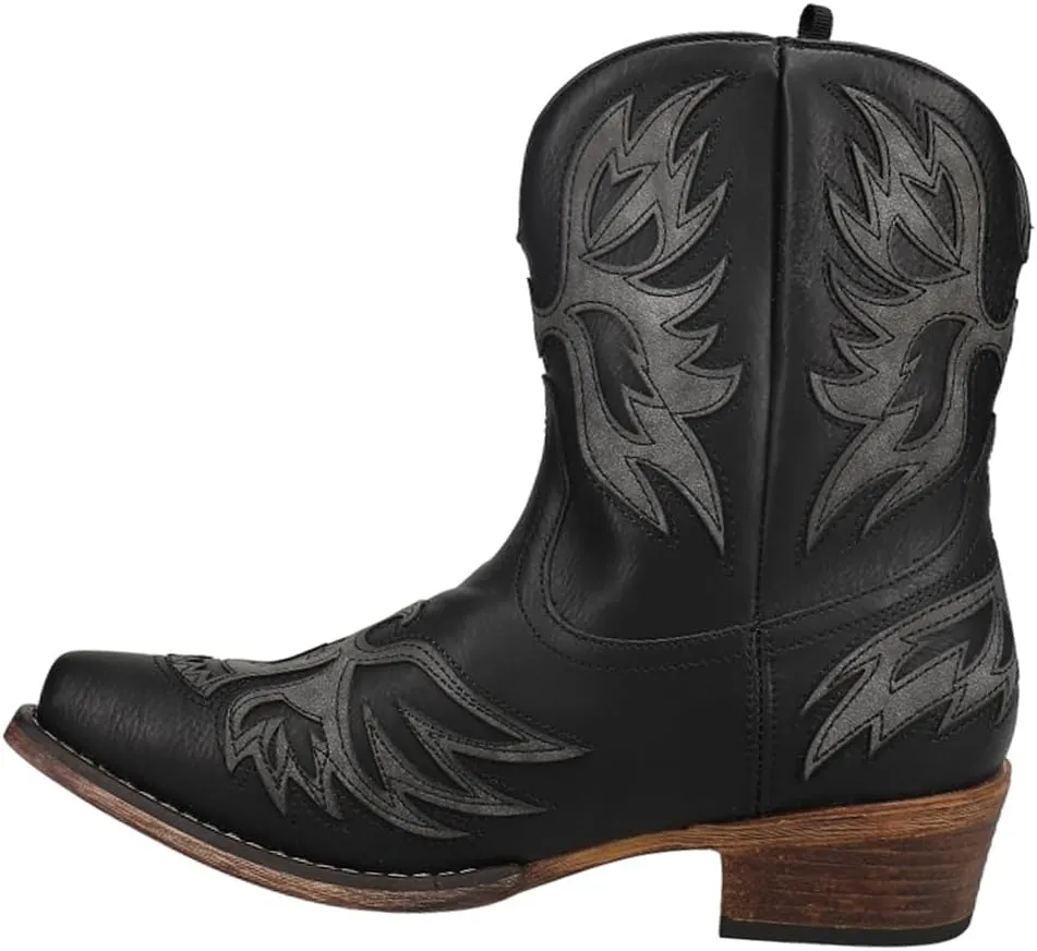 ROPER Womens Amelia Tooled Inlay Snip Toe Casual Boots Ankle Low Heel 1-2" - Brown