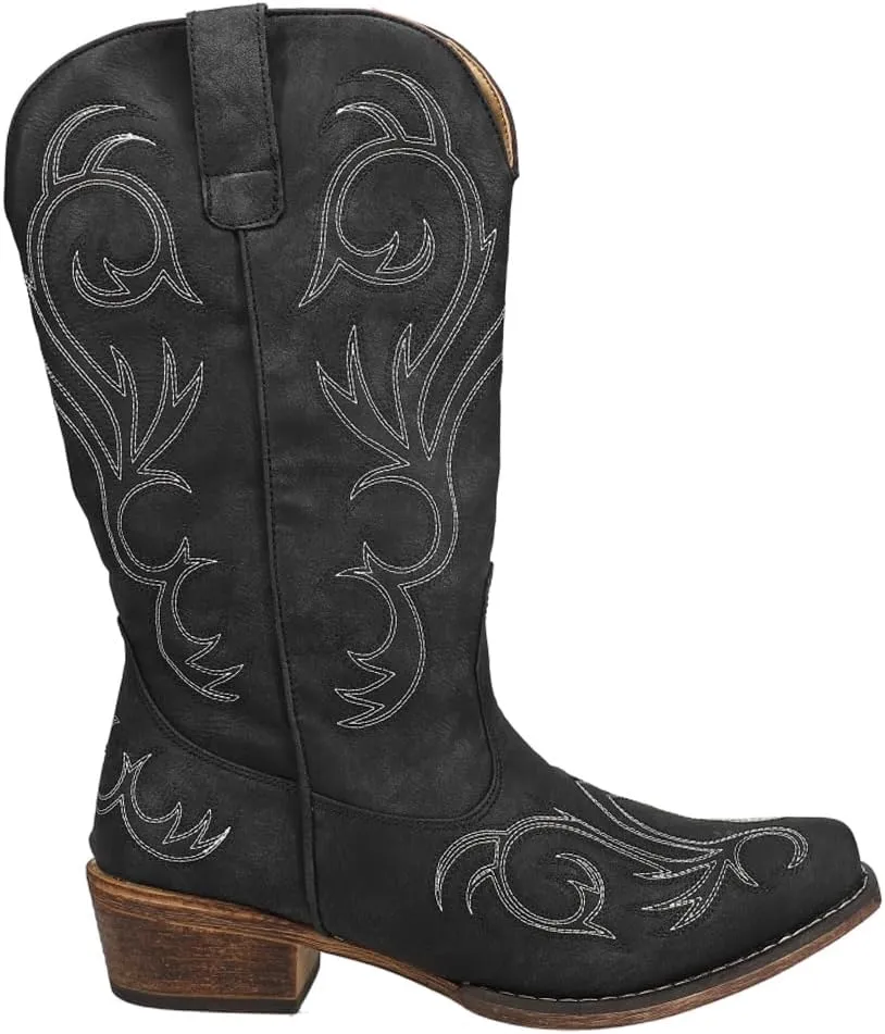 ROPER Womens Riley Round Toe Casual Boots Mid Calf Low Heel 1-2" - Black
