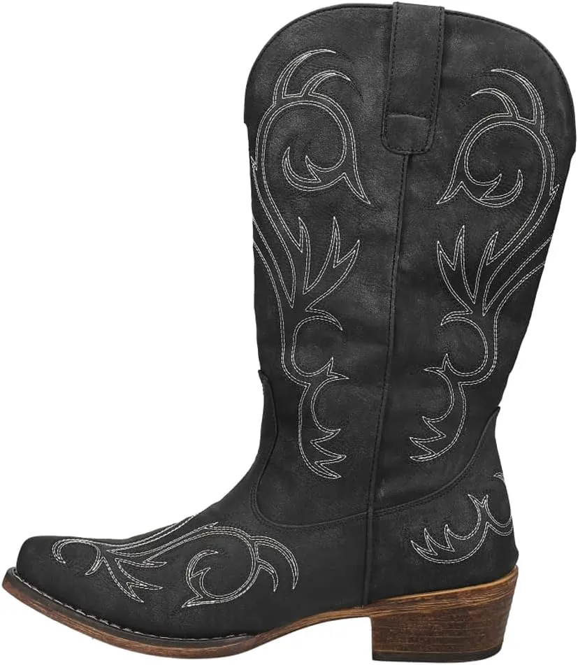 ROPER Womens Riley Round Toe Casual Boots Mid Calf Low Heel 1-2" - Black