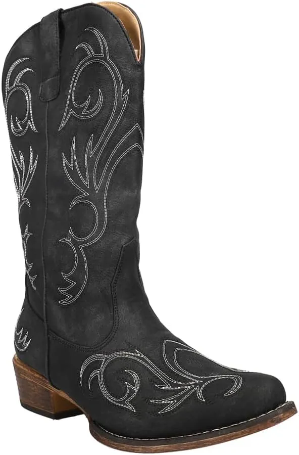 ROPER Womens Riley Round Toe Casual Boots Mid Calf Low Heel 1-2" - Black