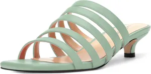 ROSERWISH Women's Strappy Heels Square Open Toe Slip On Low Kitten Heel Slide Heeled Sandals for Daily Party Dress Shoes