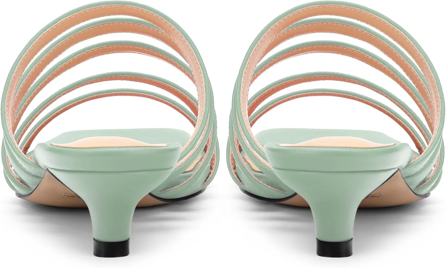 ROSERWISH Women's Strappy Heels Square Open Toe Slip On Low Kitten Heel Slide Heeled Sandals for Daily Party Dress Shoes
