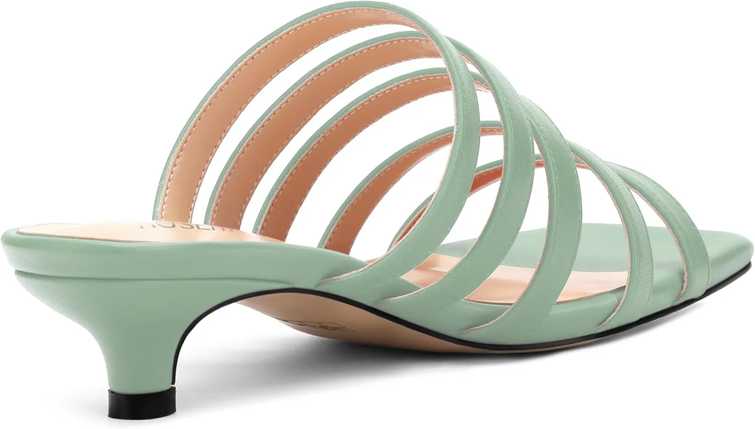 ROSERWISH Women's Strappy Heels Square Open Toe Slip On Low Kitten Heel Slide Heeled Sandals for Daily Party Dress Shoes