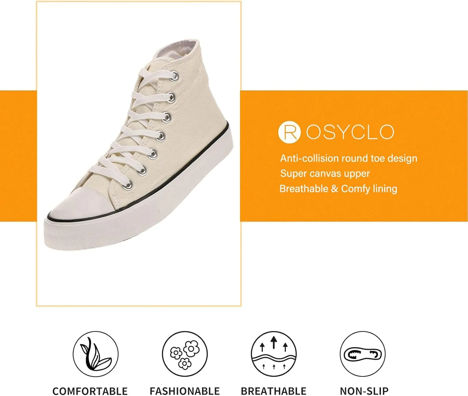 rosyclo Women's High Top Canvas Sneakers Fashion Lace-up Classic Casual Walking Shoes