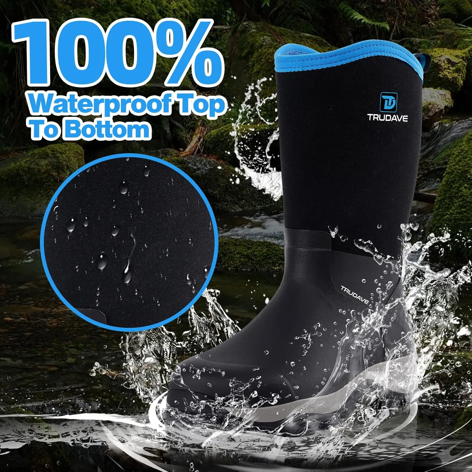 Rubber Boots for Men with Steel Shank, Mid Calf Work Rain Boots, Men's Outdoor Waterproof Anti-Slip Hunting Boot, Size 6-13