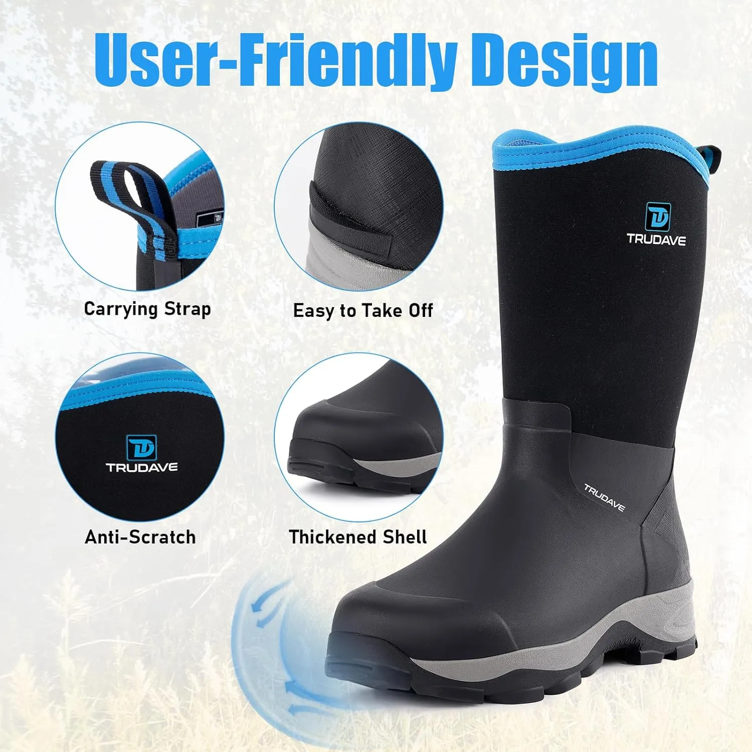 Rubber Boots for Men with Steel Shank, Mid Calf Work Rain Boots, Men's Outdoor Waterproof Anti-Slip Hunting Boot, Size 6-13