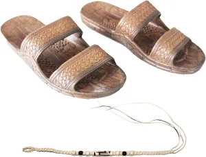 Rubber Double Strap Jesus Style Sandals Imperial Brand - With 1 Braided Natural Hemp Anklet Bracelet Bundle - 2 Items
