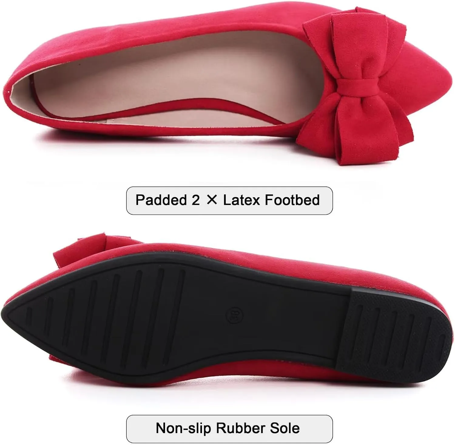 SAILING LU Bowknot Ballet Flats Womens Pointy Toe Casual Flat Shoes Suede Dress Shoes Wear to Work Slip On Moccasins