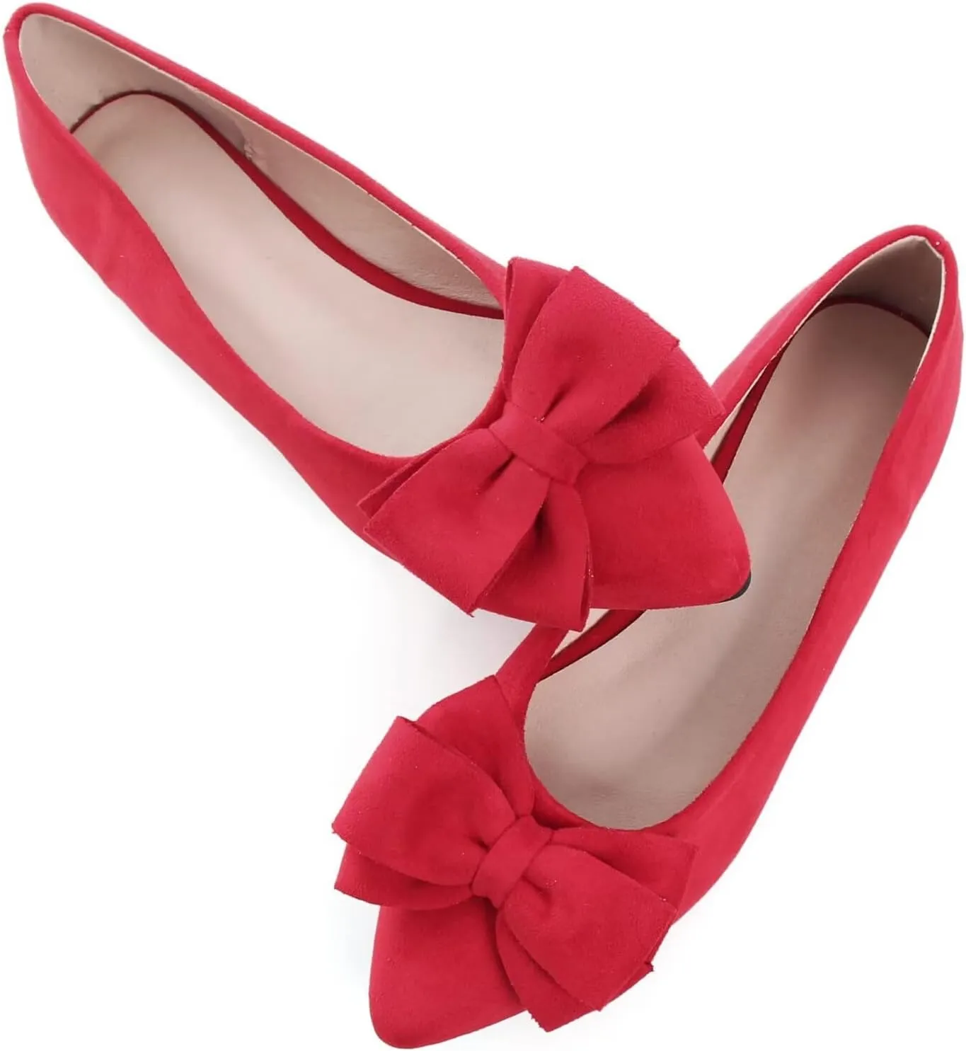 SAILING LU Bowknot Ballet Flats Womens Pointy Toe Casual Flat Shoes Suede Dress Shoes Wear to Work Slip On Moccasins