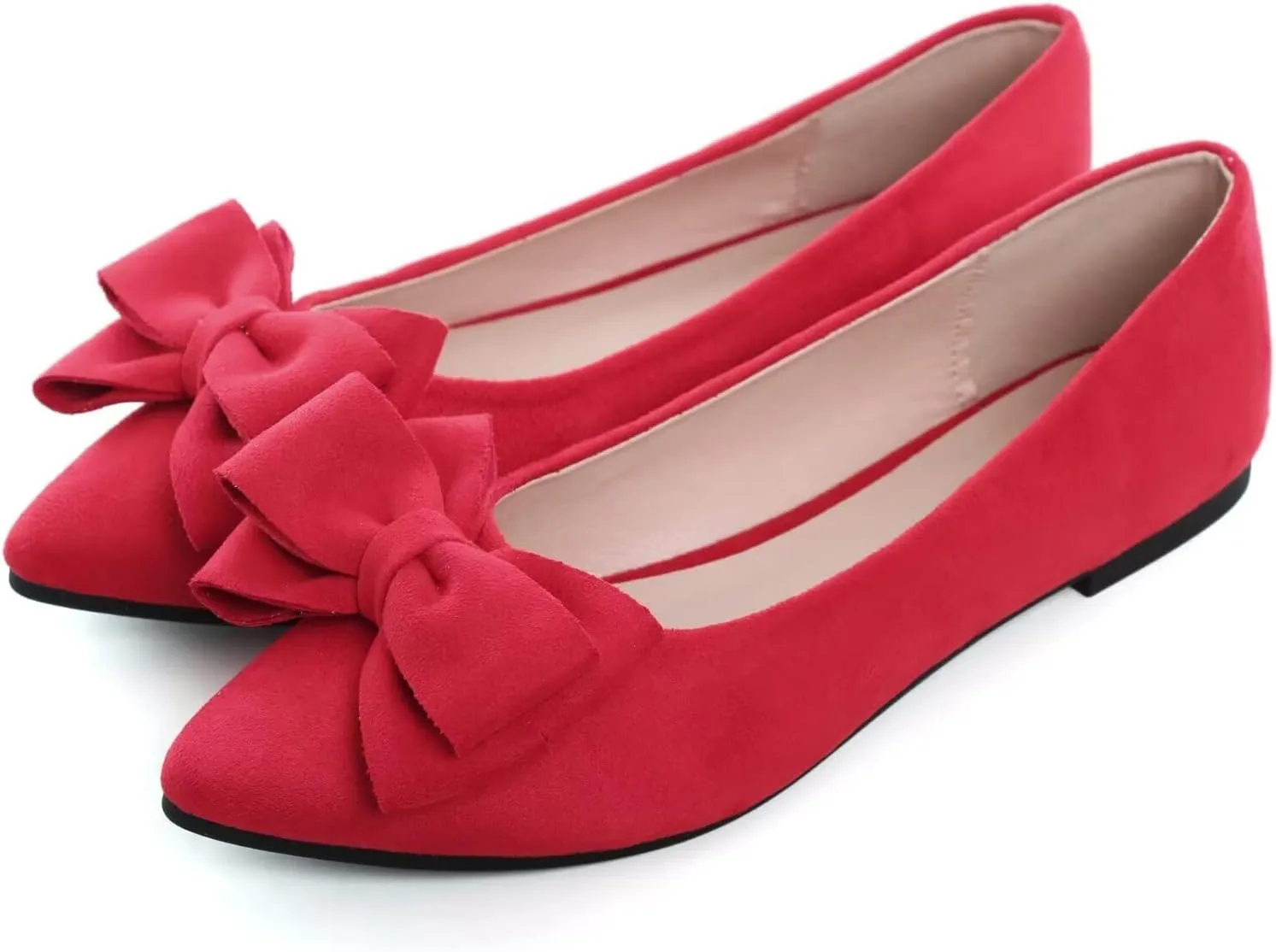 SAILING LU Bowknot Ballet Flats Womens Pointy Toe Casual Flat Shoes Suede Dress Shoes Wear to Work Slip On Moccasins