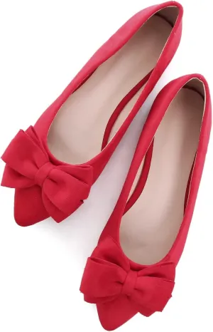 SAILING LU Bowknot Ballet Flats Womens Pointy Toe Casual Flat Shoes Suede Dress Shoes Wear to Work Slip On Moccasins